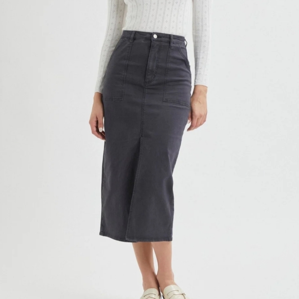 Rolla's Trade skirt in washed black A line midi Black Midi Skirt front slit Sz8